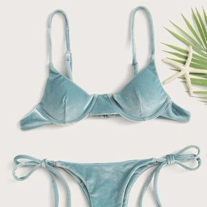 Blue velvet underwire bikini top and bottoms